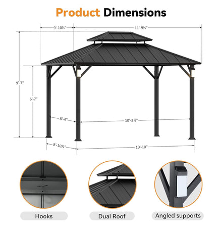 Alora Luxury Double Roof Hardtop Aluminum Gazebo With Decor Hooks, Mosquito Nettings, And LED Lights (SAK91824) - Gazebos | Patioza