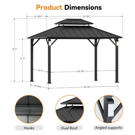 Alora Luxury Double Roof Hardtop Aluminum Gazebo With Decor Hooks, Mosquito Nettings, And LED Lights (SAK91824) - Gazebos | Patioza