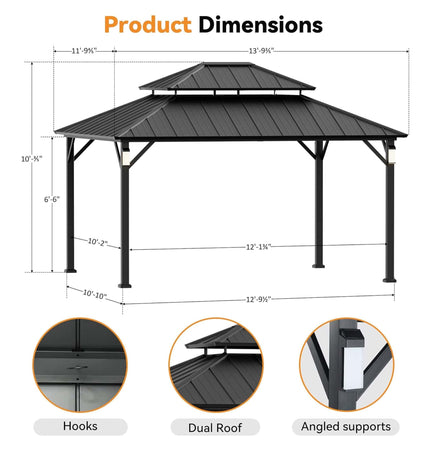 Alora Luxury Double Roof Hardtop Aluminum Gazebo With Decor Hooks, Mosquito Nettings, And LED Lights (SAK91824) - Gazebos | Patioza