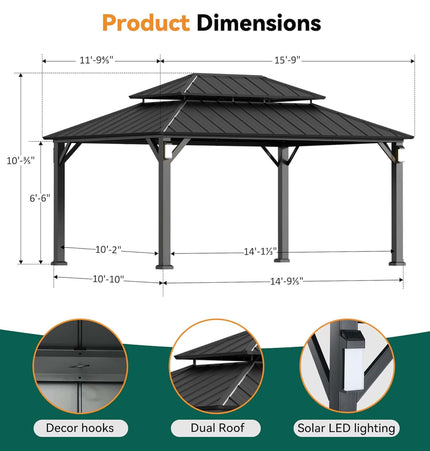 Alora Luxury Double Roof Hardtop Aluminum Gazebo With Decor Hooks, Mosquito Nettings, And LED Lights (SAK91824) - Gazebos | Patioza