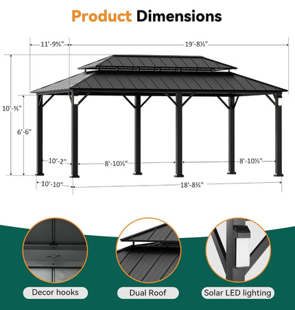 Alora Luxury Double Roof Hardtop Aluminum Gazebo With Decor Hooks, Mosquito Nettings, And LED Lights (SAK91824) - Gazebos | Patioza
