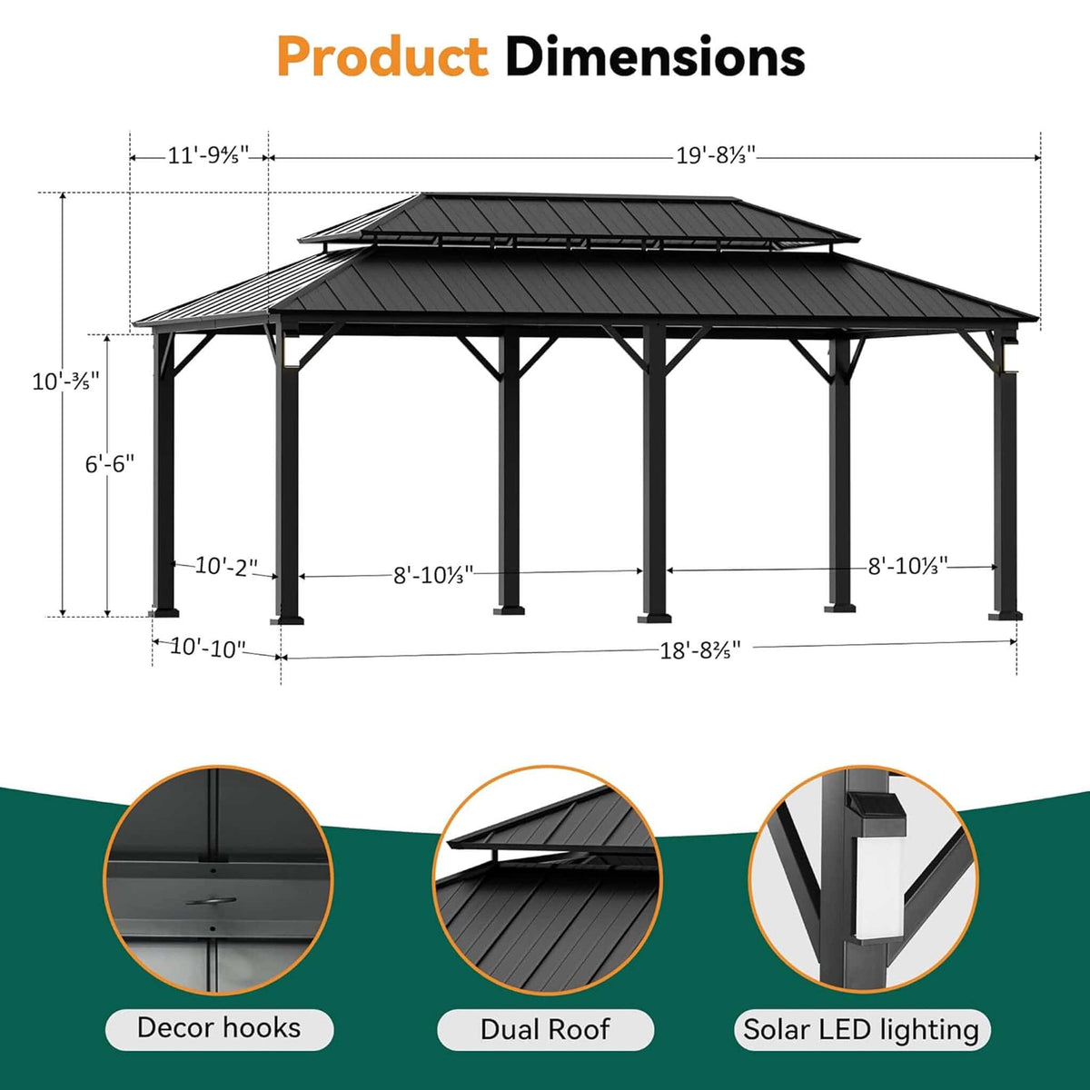 Alora Luxury Double Roof Hardtop Aluminum Gazebo With Decor Hooks, Mosquito Nettings, And LED Lights (SAK91824) - Gazebos | Patioza