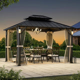 Alora Luxury Double Roof Hardtop Aluminum Gazebo With Decor Hooks, Mosquito Nettings, And LED Lights (SAK91824) - Gazebos | Patioza
