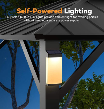 Alora Luxury Double Roof Hardtop Aluminum Gazebo With Decor Hooks, Mosquito Nettings, And LED Lights (SAK91824) - Gazebos | Patioza