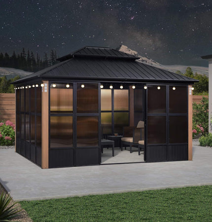 Alora Oasis Luxury Heavy-Duty Hardtop Sunroom With Aluminum Frame And LED Lights (SAK79102) - Sunrooms | Patioza