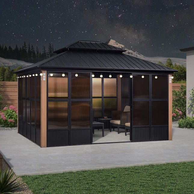 Alora Oasis Luxury Heavy-Duty Hardtop Sunroom With Aluminum Frame And LED Lights (SAK79102) - Sunrooms | Patioza