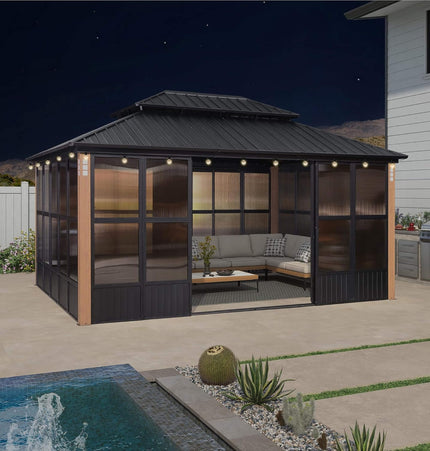 Alora Oasis Luxury Heavy-Duty Hardtop Sunroom With Aluminum Frame And LED Lights (SAK79102) - Sunrooms | Patioza
