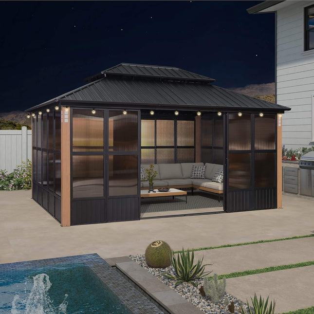 Alora Oasis Luxury Heavy-Duty Hardtop Sunroom With Aluminum Frame And LED Lights (SAK79102) - Sunrooms | Patioza