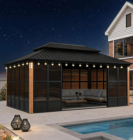 Alora Oasis Luxury Heavy-Duty Hardtop Sunroom With Aluminum Frame And LED Lights (SAK79102) - Sunrooms | Patioza