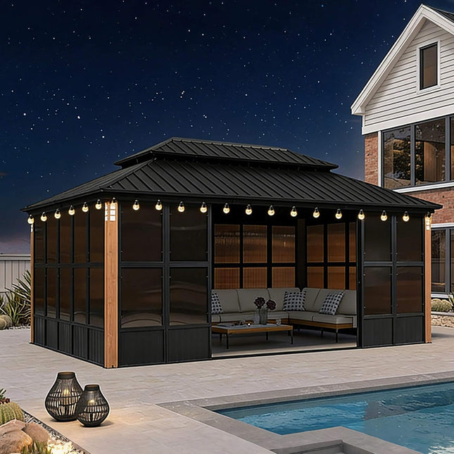 Alora Oasis Luxury Heavy-Duty Hardtop Sunroom With Aluminum Frame And LED Lights (SAK79102) - Sunrooms | Patioza