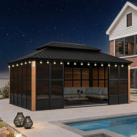 Alora Oasis Luxury Heavy-Duty Hardtop Sunroom With Aluminum Frame And LED Lights (SAK79102) - Sunrooms | Patioza
