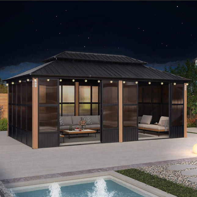 Alora Oasis Luxury Heavy-Duty Hardtop Sunroom With Aluminum Frame And LED Lights (SAK79102) - Sunrooms | Patioza