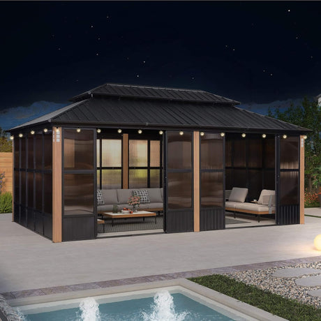 Alora Oasis Luxury Heavy-Duty Hardtop Sunroom With Aluminum Frame And LED Lights (SAK79102) - Sunrooms | Patioza