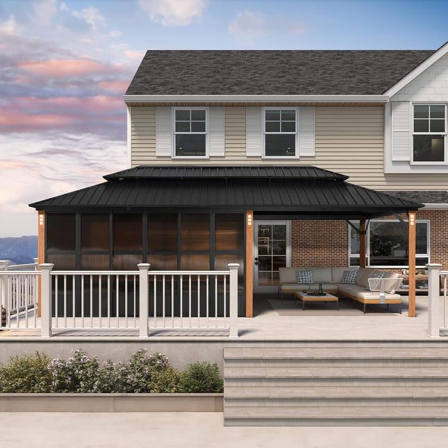 Alora Oasis Luxury Heavy-Duty Hardtop Sunroom With Aluminum Frame And LED Lights (SAK79102) - Sunrooms | Patioza