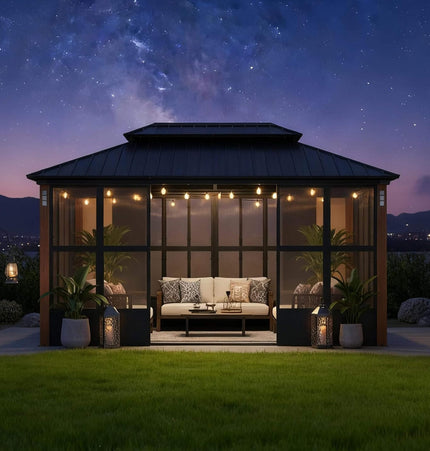 Alora Oasis Luxury Heavy-Duty Hardtop Sunroom With Aluminum Frame And LED Lights (SAK79102) - Sunrooms | Patioza