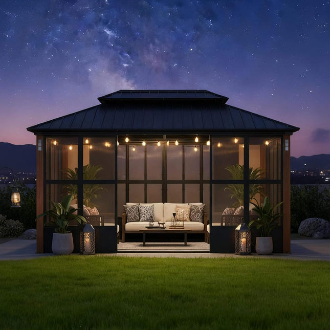 Alora Oasis Luxury Heavy-Duty Hardtop Sunroom With Aluminum Frame And LED Lights (SAK79102) - Sunrooms | Patioza