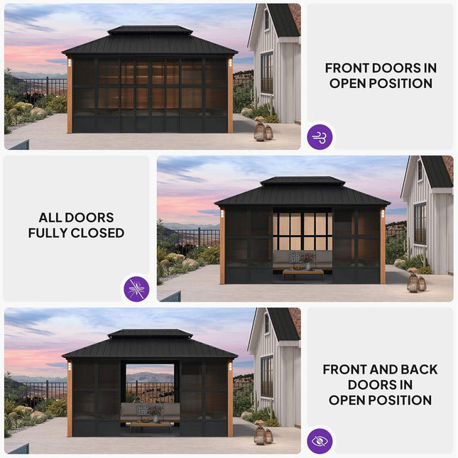 Alora Oasis Luxury Heavy-Duty Hardtop Sunroom With Aluminum Frame And LED Lights (SAK79102) - Sunrooms | Patioza