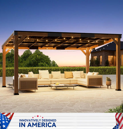 Alora Luxury Modern Cedar Gazebo With Sloped Hardtop Roof (SAK35720) - Canopies & Gazebos | Patioza