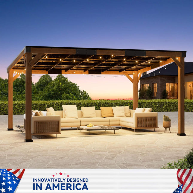 Alora Luxury Modern Cedar Gazebo With Sloped Hardtop Roof (SAK35720) - Canopies & Gazebos | Patioza
