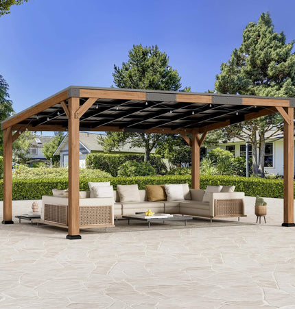 Alora Luxury Modern Cedar Gazebo With Sloped Hardtop Roof (SAK35720) - Canopies & Gazebos | Patioza
