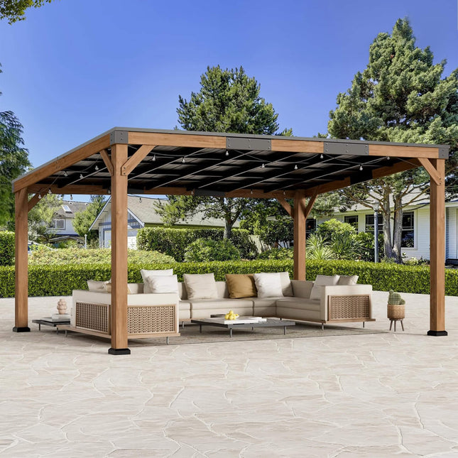 Alora Luxury Modern Cedar Gazebo With Sloped Hardtop Roof (SAK35720) - Canopies & Gazebos | Patioza