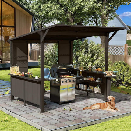 [09X10FT] Alora Modern Slanted Hardtop Alloy Steel Grill Gazebo (SAK32687) - Canopies & Gazebos | Patioza