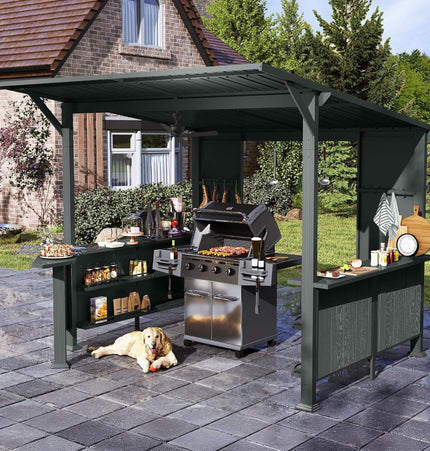 [09X10FT] Alora Modern Slanted Hardtop Alloy Steel Grill Gazebo (SAK32687) - Canopies & Gazebos | Patioza