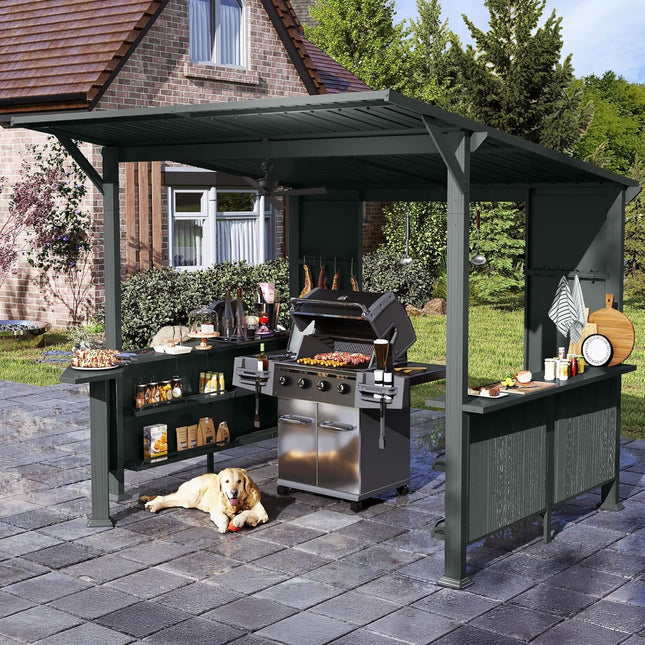 [09X10FT] Alora Modern Slanted Hardtop Alloy Steel Grill Gazebo (SAK32687) - Canopies & Gazebos | Patioza