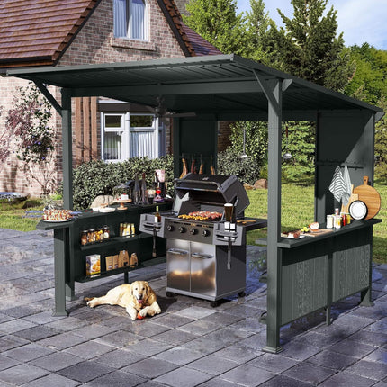 [09X10FT] Alora Modern Slanted Hardtop Alloy Steel Grill Gazebo (SAK32687) - Canopies & Gazebos | Patioza