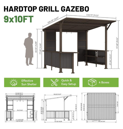 [09X10FT] Alora Modern Slanted Hardtop Alloy Steel Grill Gazebo (SAK32687) - Canopies & Gazebos | Patioza