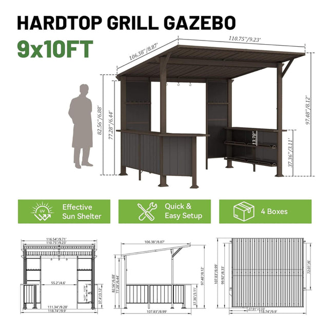 [09X10FT] Alora Modern Slanted Hardtop Alloy Steel Grill Gazebo (SAK32687) - Canopies & Gazebos | Patioza