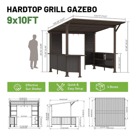 [09X10FT] Alora Modern Slanted Hardtop Alloy Steel Grill Gazebo (SAK32687) - Canopies & Gazebos | Patioza