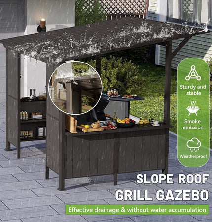 [09X10FT] Alora Modern Slanted Hardtop Alloy Steel Grill Gazebo (SAK32687) - Canopies & Gazebos | Patioza