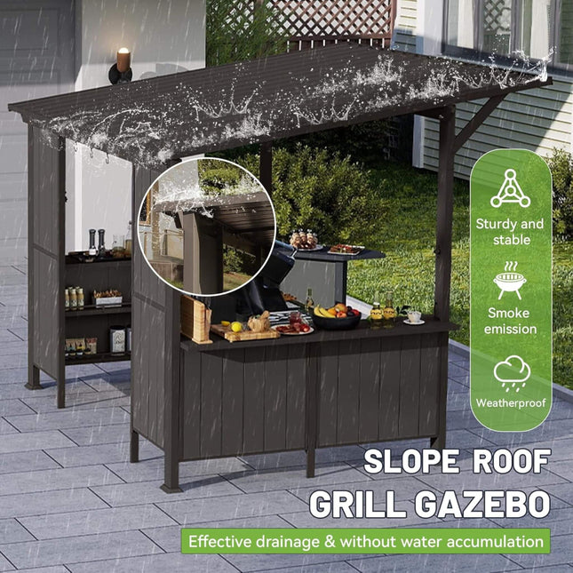 [09X10FT] Alora Modern Slanted Hardtop Alloy Steel Grill Gazebo (SAK32687) - Canopies & Gazebos | Patioza