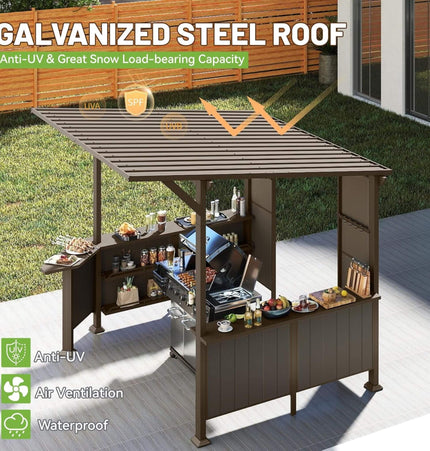 [09X10FT] Alora Modern Slanted Hardtop Alloy Steel Grill Gazebo (SAK32687) - Canopies & Gazebos | Patioza