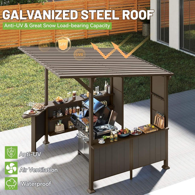 [09X10FT] Alora Modern Slanted Hardtop Alloy Steel Grill Gazebo (SAK32687) - Canopies & Gazebos | Patioza
