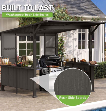 [09X10FT] Alora Modern Slanted Hardtop Alloy Steel Grill Gazebo (SAK32687) - Canopies & Gazebos | Patioza