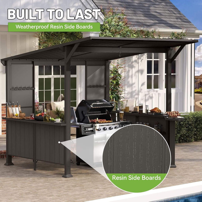 [09X10FT] Alora Modern Slanted Hardtop Alloy Steel Grill Gazebo (SAK32687) - Canopies & Gazebos | Patioza