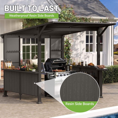 [09X10FT] Alora Modern Slanted Hardtop Alloy Steel Grill Gazebo (SAK32687) - Canopies & Gazebos | Patioza