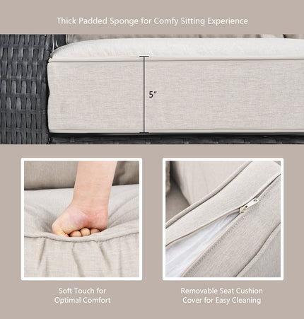 4 Pieces Patio Wicker Furniture Set Loveseat Sofa Coffee Table with Cushion - Beige - Patio Furniture | Patioza