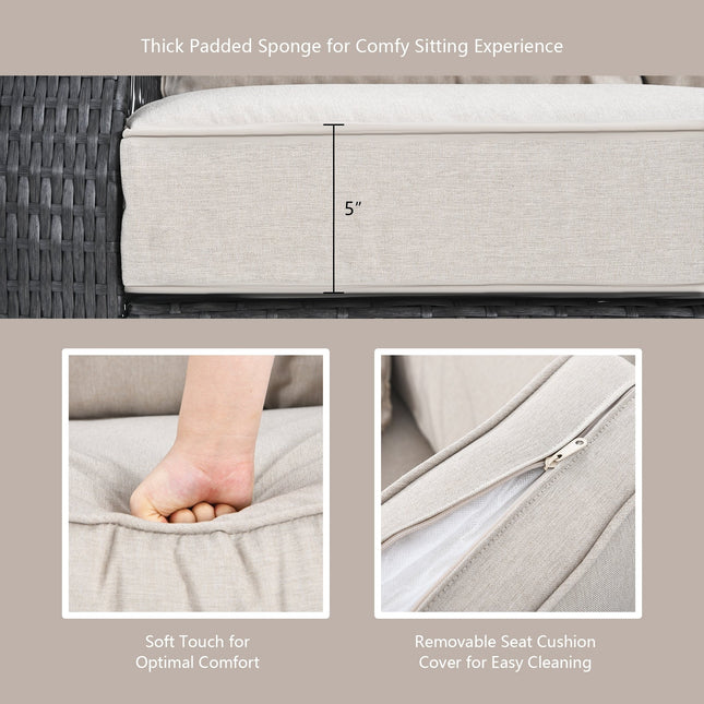 4 Pieces Patio Wicker Furniture Set Loveseat Sofa Coffee Table with Cushion - Beige - Patio Furniture | Patioza