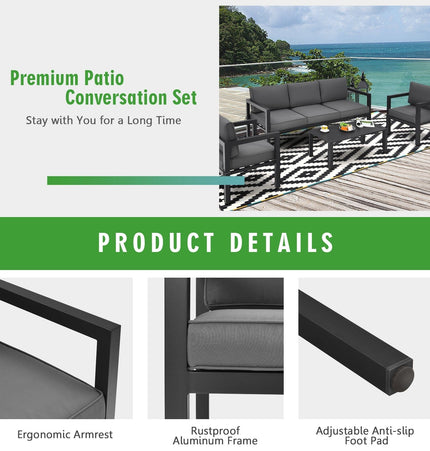4 Pieces Outdoor Furniture Set for Backyard and Poolside - Gray - Patio Furniture | Patioza
