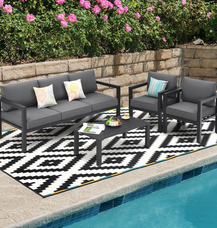 4 Pieces Outdoor Furniture Set for Backyard and Poolside - Gray - Patio Furniture | Patioza