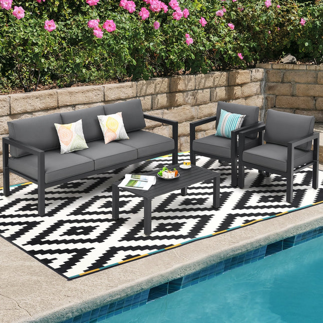 4 Pieces Outdoor Furniture Set for Backyard and Poolside - Gray - Patio Furniture | Patioza