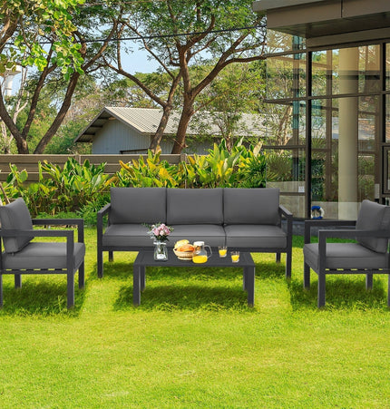 4 Pieces Outdoor Furniture Set for Backyard and Poolside - Gray - Patio Furniture | Patioza