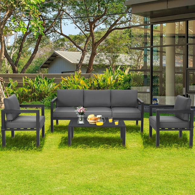 4 Pieces Outdoor Furniture Set for Backyard and Poolside - Gray - Patio Furniture | Patioza