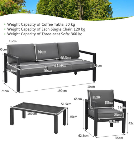 4 Pieces Outdoor Furniture Set for Backyard and Poolside - Gray - Patio Furniture | Patioza