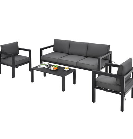 4 Pieces Outdoor Furniture Set for Backyard and Poolside - Gray - Patio Furniture | Patioza