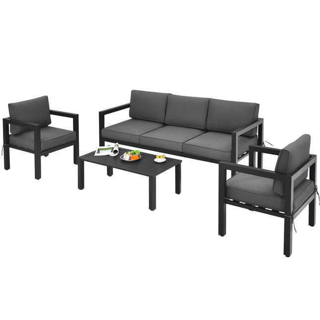 4 Pieces Outdoor Furniture Set for Backyard and Poolside - Gray - Patio Furniture | Patioza