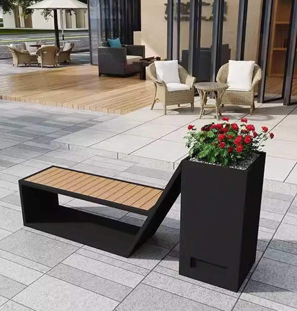 4FT Outdoor Commercial All-Weather Metal Bench With Planter Box [Made-To-Order] (SAK57219)
